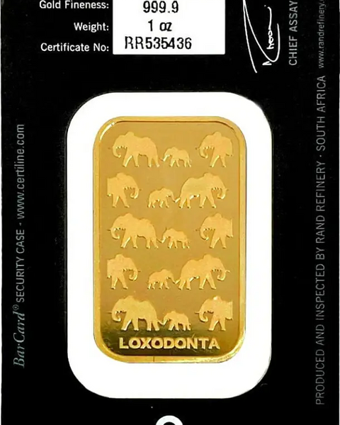 1 oz Lingot Loxodonta Africana Rand Refinery| Or 99,9%