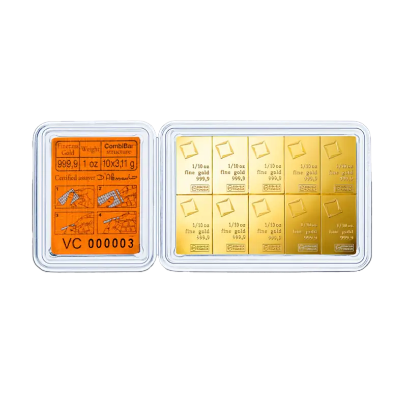 10 x 1/10 oz CombiBar®  Valcambi| Or 99,9%