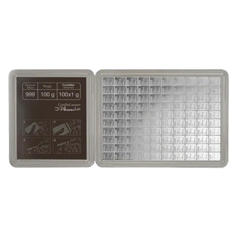 100 x 1g CombiBar® Lingot Valcambi| Argent 99,9%