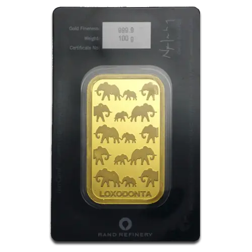100g Lingot Loxodonta Africana Rand Refinery| Or 99,9%