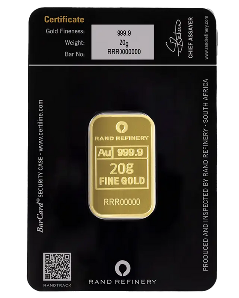20g Lingot Loxodonta Africana | Rand Refinery| Or 99,9%