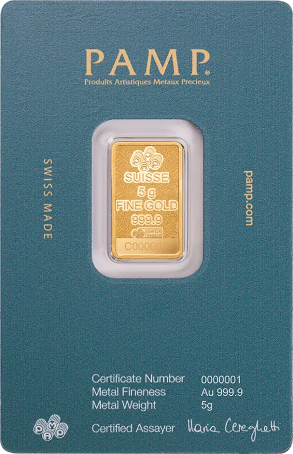 5g Lingot PAMP Fortuna | Faucon arabe avec cadre| Or 99,9%