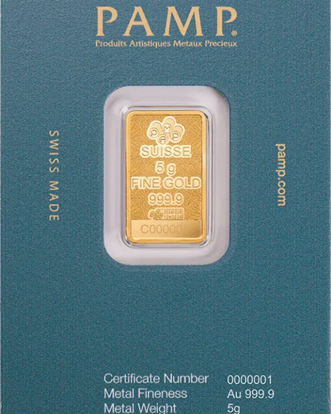 5g Lingot PAMP Fortuna | Arabian Falcon with Frame| Or 99,9%